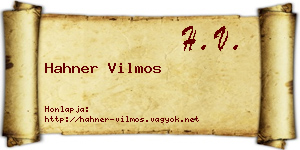 Hahner Vilmos névjegykártya